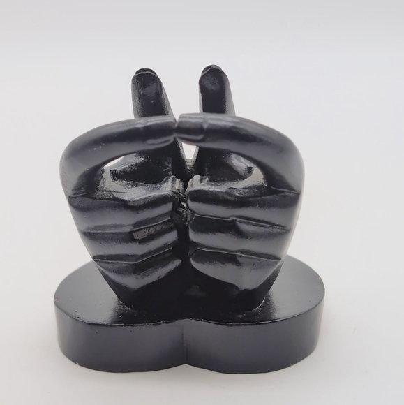 Black Heart And Hand Business Card Holder Gesture Sculpture - Picture 5 of 8